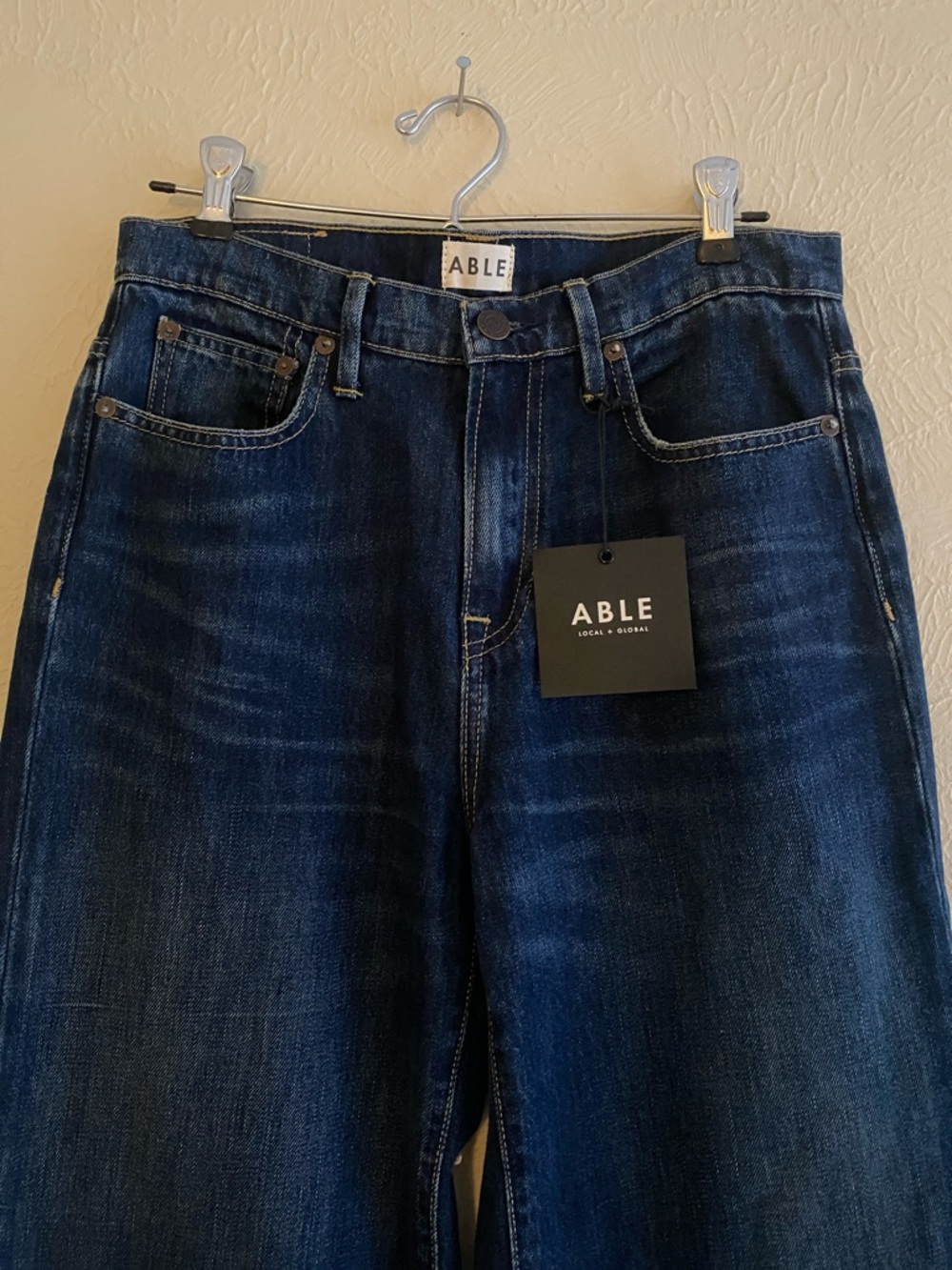 NEW Able Wide Leg Jeans, Dark Wash Indigo Denim, Size 27 - Picture 2 of 9